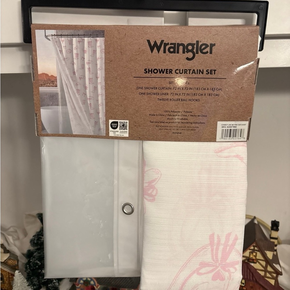 Wrangler White and Pink Shower Curtain Set💖hearts/bows/cowboy hat💖